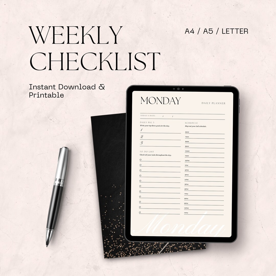 Weekly Digital Checklist, to Do List Planner, Minimalist Digital Planner, 2023 Planner, Goodnote ...