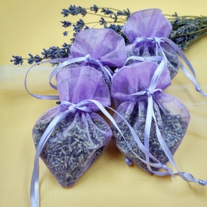 Lavender Sachets - Set of 4 Purple Heart Sachets filled with dried lavender, Wedding Favor Sachets, Bridal and Baby Showers, Party Favors