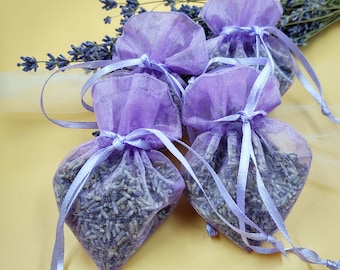 Lavender Sachets - Set of 4 Purple Heart Sachets filled with dried lavender, Wedding Favor Sachets, Bridal and Baby Showers, Party Favors