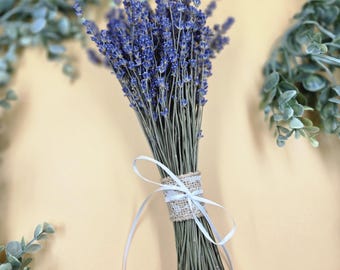 Dried English Lavender Bundle: Burlap & Lace Ribbon, 100+ Stems