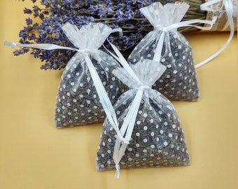 Lavender Sachets, Set of 15 White Polka Dot Sachets filled with dried lavender, Wedding Favor Sachets, Bridal and Baby Showers, Parties