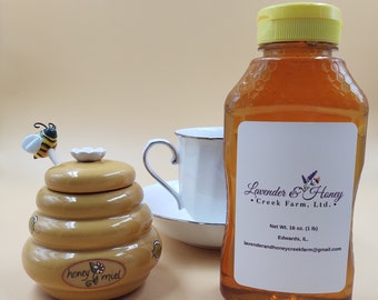 Raw Honey - 1 lb. / Pound, 16 oz Pure Fresh Honey, Illinois Honey, Liquid Honey, Delicious Honey for Snacks Beekeeper Natural Honey