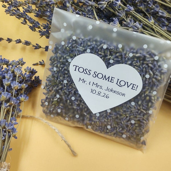 Set of 15 - Personalized Dry Lavender Wedding Exit Toss Bags - Confetti Alternative, Outdoor Send Off, Flower Toss, Toss Me, Micro Wedding