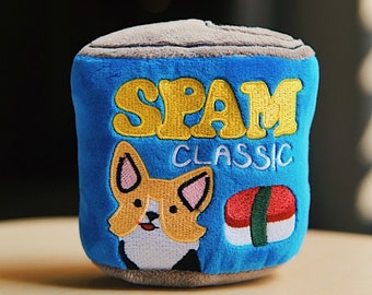 Classic Spam Dog Toy, Ecofriendly Toys for Pets, Funny Pet Gift, Dog Mom, Dog Dad, Stuffed Plush Chew Toy, Embroidered Pet Toy with Squeaker