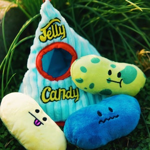 Jelly Bean Dog Toys, Dog toy bin, Gifts for Pets, Pet toys, Gift Guide for Pet Owners, Gifts for Dog Mom, Funny Gag Gifts, Candy toy for pet