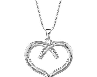 SALE Sterling Silver Heart Horseshoe Necklace: Equestrian Jewelry, Rhodium Plated