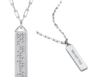 Touchstone YOU GOT THIS Reversible Bar Silver Necklace