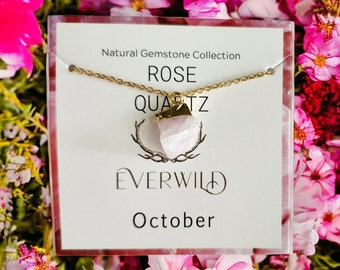 Collana con pietra portafortuna naturale grezza - Quarzo rosa di ottobre