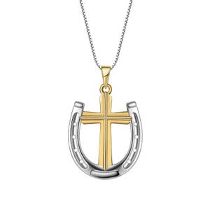 Saints Rider&#39;s Prayer Two-Tone Necklace on Silver Chain