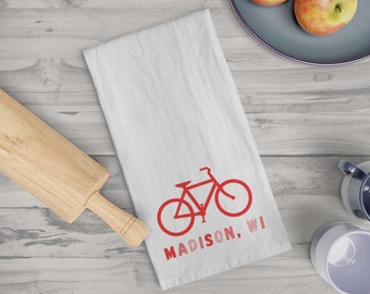 Madison Kitchen Towel, Madison Gift, Madison Tea Towel Wisconsin Bike Towel Kitchen