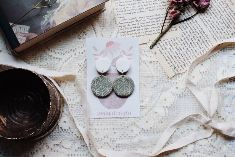 Polymer Clay Earrings Summer Earrings | Boho Earrings Statement Earrings Olive