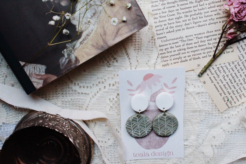 Polymer Clay Earrings Summer Earrings | Boho Earrings Statement Earrings Olive