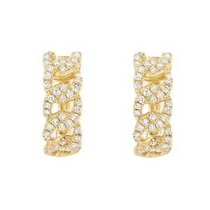14kt Yellow Gold Pave Cuban Link Huggies/ Hoop Earrings/ Women’s Diamond Earrings/ Fashion Earrings/ Trendy Earrings/Diamond Earrings