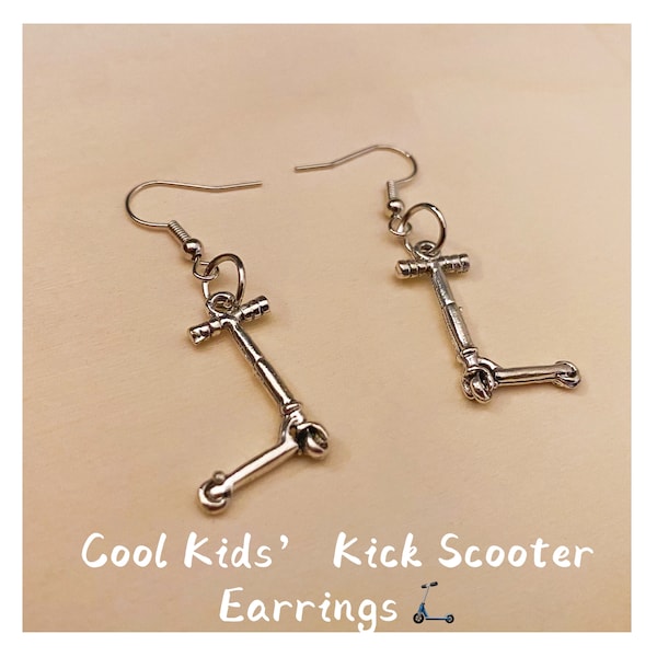 Cool Kids’ Kick Scooter Earrings, Miniature Funky Earrings, Quirky Lightweight, Inner Child Earrings,