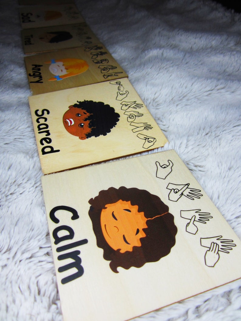 7 Sign Language Emotions Flash Cards British Sign Language Etsy