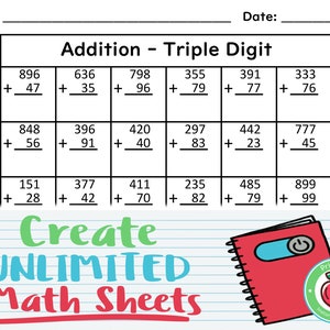 unlimited printable math worksheets 50 instant download etsy