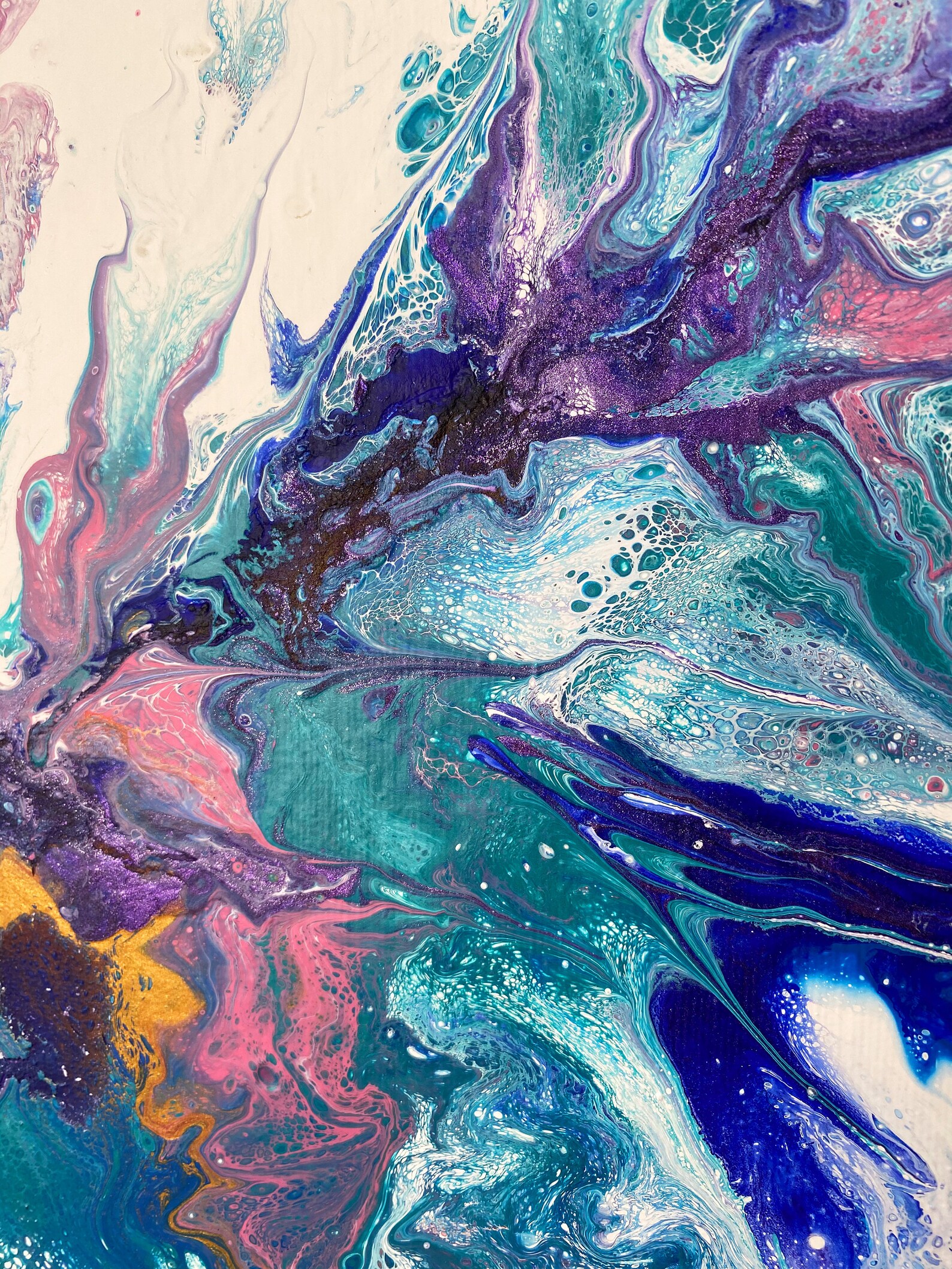 Blue flower abstract painting Fluid art flower on canvas Etsy