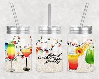 17 oz Mason Jar Tumbler Sublimation Design Cocktail Party Design Digital Instant Download PNG