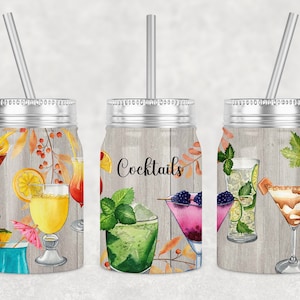 17 oz Mason Jar Tumbler Sublimation Design Template Cocktail Gifts Design Digital Instant Download PNG