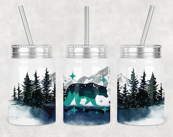 Mama Bear Mason Jar Tumbler Sublimation Design, Forest Watercolor (Digital Download)