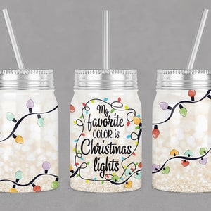 17 oz Mason Jar Tumbler Sublimation Design Template Christmas Lights Design Digital Instant Download PNG