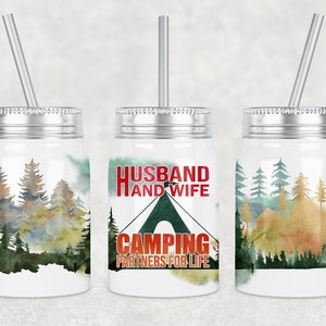 17 oz Mason Jar Tumbler Sublimation Design Template Husband and Wife Camping Lovers Digital Instant Download PNG