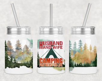 Diseño de sublimación para vasos Mason Jar para amantes del camping (descarga digital)