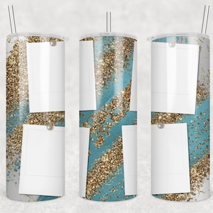 20 oz Skinny Tumbler Wrap Sublimation Design Template Oro verde acqua Glitter4 foto Cornici PNG Instant DIGITAL ONLY