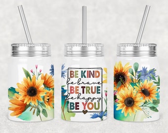 17 oz Mason Jar Tumbler Sublimation Plantilla de diseño Be Kind Digital Instant Download PNG
