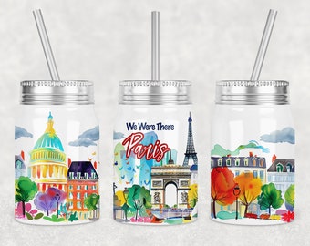 Diseño de sublimación para vaso Mason Jar de París, Francia (descarga digital)