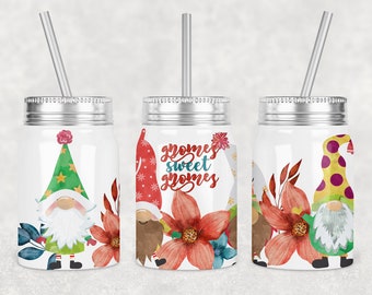17 oz Mason Jar Tumbler Sublimation Design Template Navidad Invierno Dulce Gnome Diseño Digital Instant Download PNG