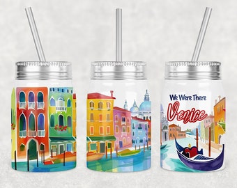 Diseño de sublimación para vaso Mason Jar de Venecia, Italia (PNG, descarga digital)