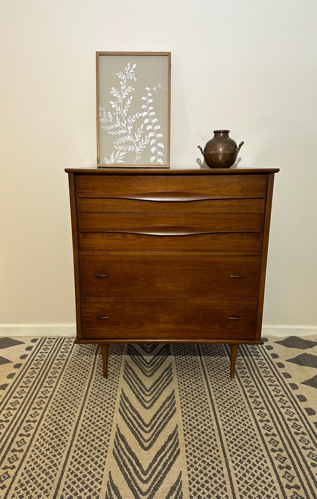 Mid Century Modern Tallboy Dresser // Vintage MCM Furniture // Living