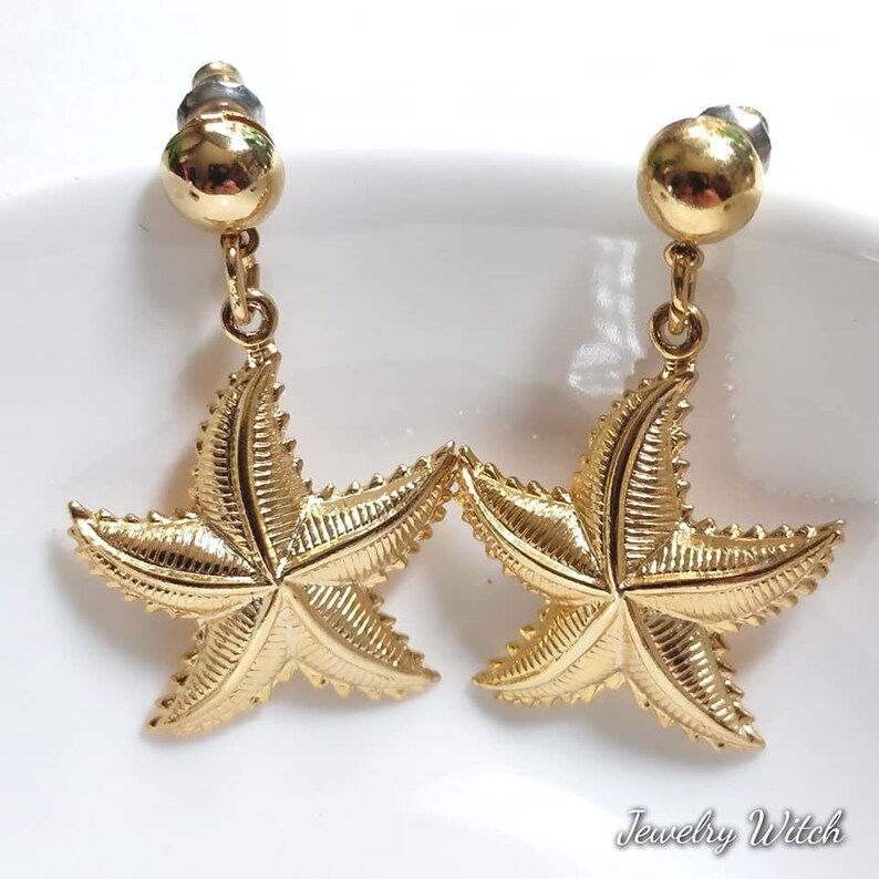 GOLD TONE STARFISH Earrings Vintage