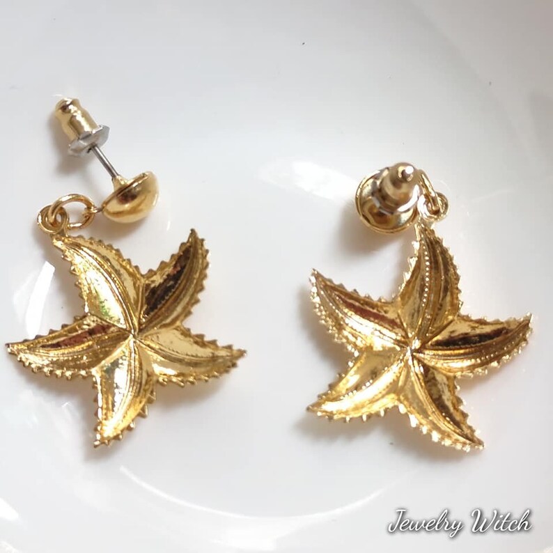 GOLD TONE STARFISH Earrings Vintage