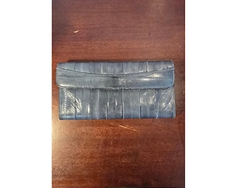 Carteira vintage em pele de enguia genuína, cinza, estilo coreano, para cheques.