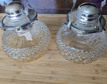 2 vintage lamplichtboerderijen helder diamantgeslepen glazen olielamp zilveren brander VS