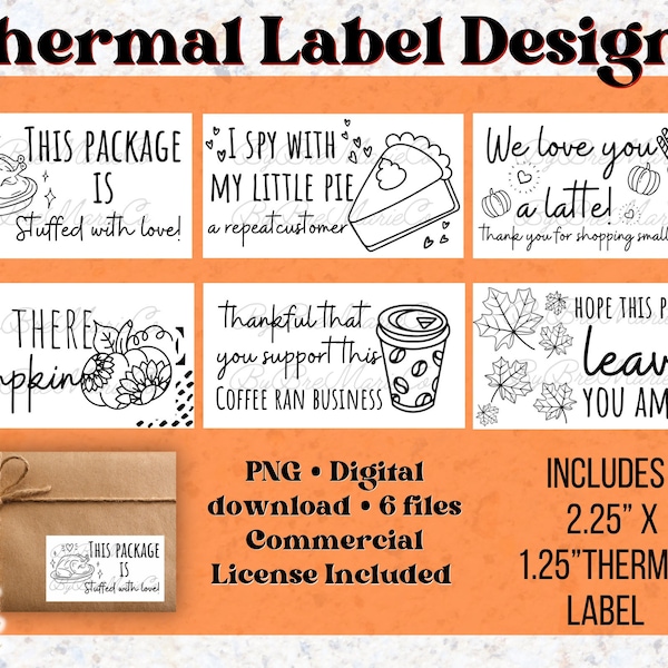 Thanksgiving Thermal Label Designs, Happy Mail, Thermal Label PNG, Packaging Stickers, Shipping Labels, Small Business Packaging PNG