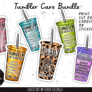 Tumbler Care Instructions, Wash Instructions, printable Care Cards, Care Card bundle, Cup Care, Small business card, PNG, Print and cut Care