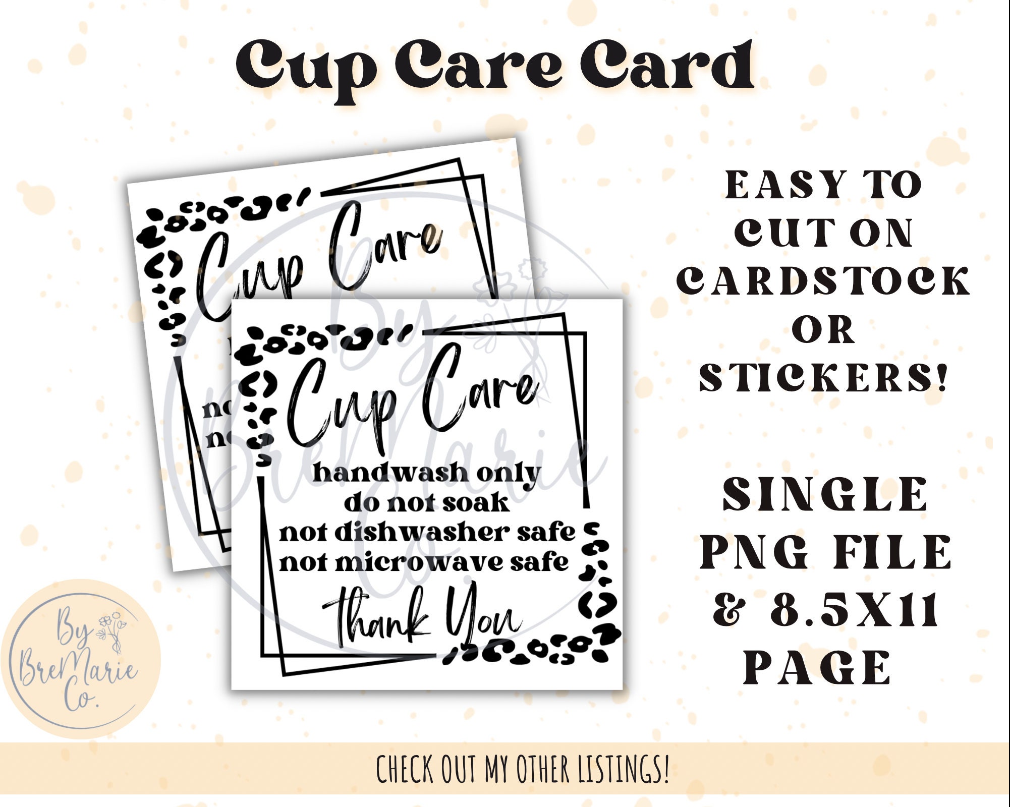White flower, Printable Glass Cup Care Card