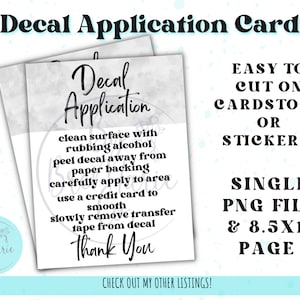 Print and Cut Decal Application Care Card, Decal Instructions Card, Care Instructions, Care Cards, Sticker Care, PNG Care Card File