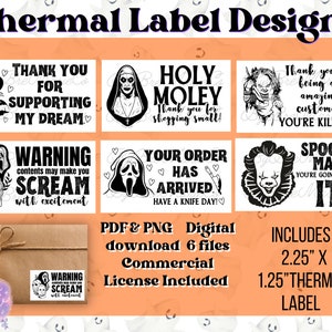 Halloween Thermal Label Designs, Happy Mail, Thermal Label PDF, Packaging Stickers, Shipping Labels, Small Business Packaging, Thermal Label