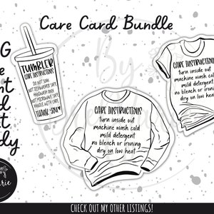 Care Instructions Bundle, Print and Cut instructions, Sublimation Care, Vinyl Care, T shirt wash instructions, wash instructions bundle
