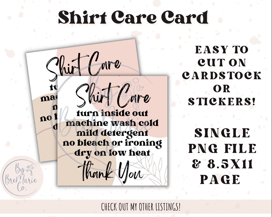 Print and Cut Shirt Care Card, Shirt Care Instructions, Wash ...