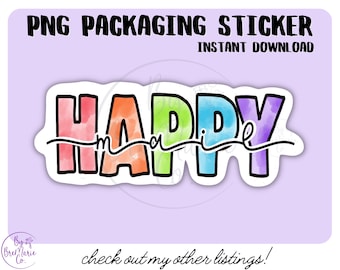 Happy Mail Sticker png, Packaging sticker png, Business Stickers, small business packaging, business sticker files, Cute Packaging design