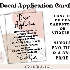 Print and Cut Decal Application Care Card, Decal Instructions Card, Care Instructions, Care Cards, Sticker Care, PNG Care Card File