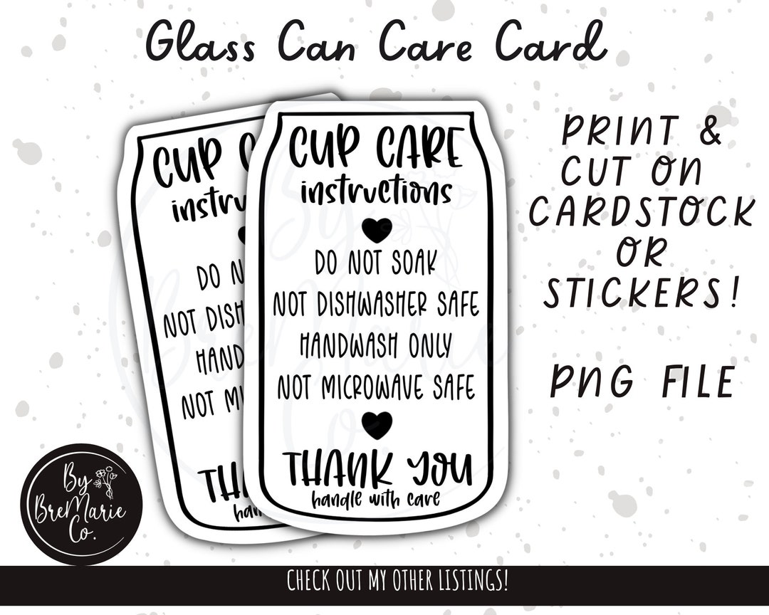 Glass Can Cup Care, Libby Glass Care Instructions, PNG Cup Care, Print
