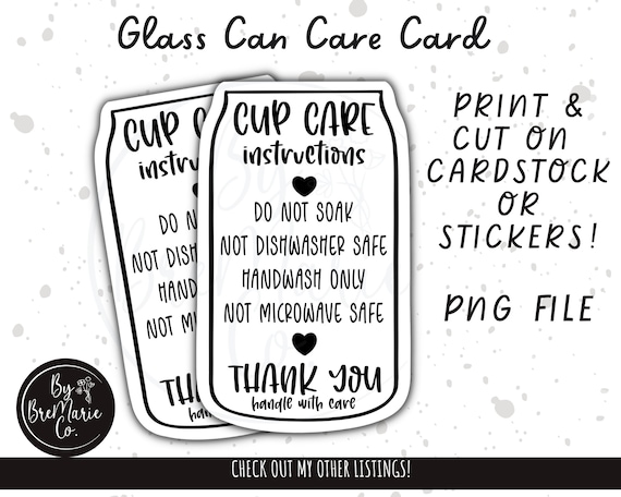 Cup Care Instructions | Washing Cup Directions | Cup Care Instruction Cards  | Printed Sets of cards for Cup Care Instructions