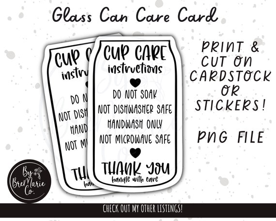 READY TO PRINT Tumbler Cup Care Instructions Card Printable ...