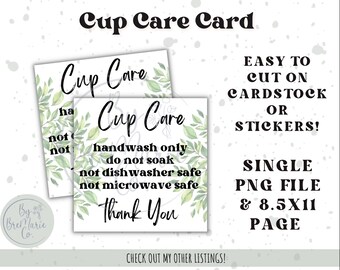 Imprimir y cortar tarjeta de cuidado de taza, instrucciones de cuidado de tazas, instrucciones de cuidado de vaso, tarjetas de cuidado, cuidado de vaso de sublimación, archivo de tarjeta de cuidado PNG